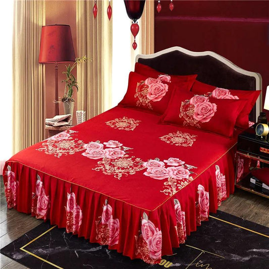 Korean Version of Wedding Bed Cover Bed Sheet Dustproof Simmons Protective Cover Thick Twill Sanding Bed Skirt Non-slip Bedspread