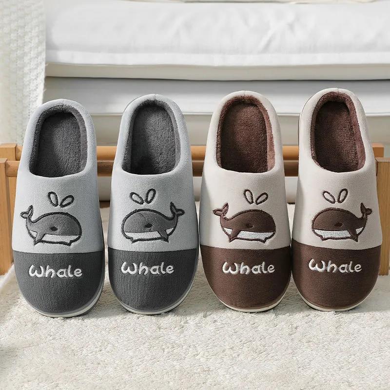 Autumn and Winter Cotton Slippers Men's and Women's Slippers Indoor Warmth Flat-bottomed Cotton Shoes with Bear Pattern