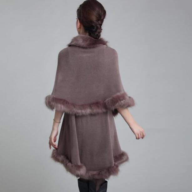 Ponchos and Capes Women 2019 Christmas Fashion Faux Fox Fur Collar Winter Wool Cloak Long Overcoat