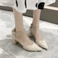Stiletto High Heels Spring Style All-match Pointed Toe Strap French Toe Cap Spring Hollow Thick Heel Shoes