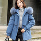 Women's Solid Color Hooded Down Jacket Regular Korean Loose Thick Coat Warm Cotton Coat Large Leather Collar Winter Coat Quilted Coat