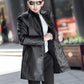 Men's Business Leather Jacket Mid-length Coat Windbreaker Jacket Men European and American Casual Winter Men