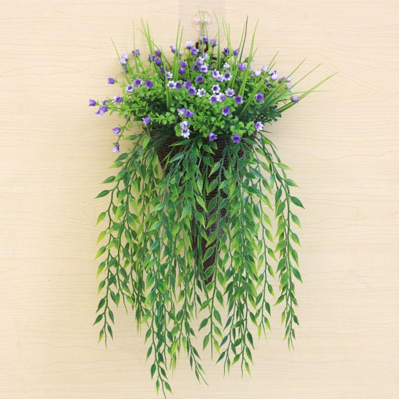 Wall Hanging Simulation Flower Rose Flower Wall Hanging Rattan Leaf Plastic Flower Indoor Living Room Bedroom Hanging Basket Decoration