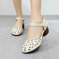 Women's Summer Retro Sandals Ethnic Style Chunky Heel Soft Sole Hollow Sandals Elegant Floral Velcro Sandals Leather Sandals Mid Heel Casual Sandals