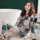 Women's Long Sleeve Floral Printed Pajamas Set Spring Autumn Casual Sleeping Suit Loose Comfortable Home Wear Pants Blouses Two Piece Set