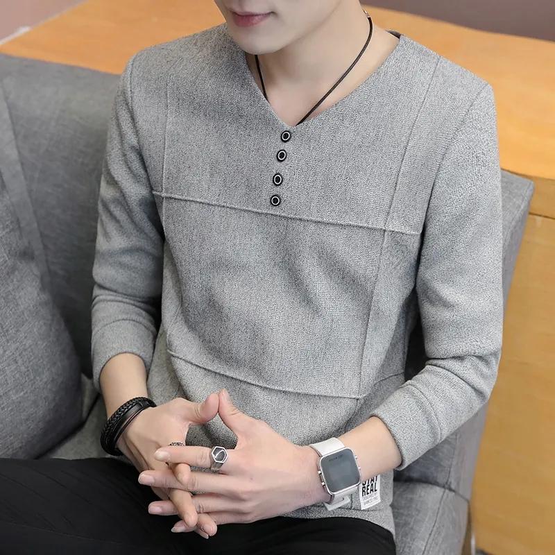 Men's Spring and Autumn Long Sleeve Round Neck Pullover Solid Color Casual All-match Shirt