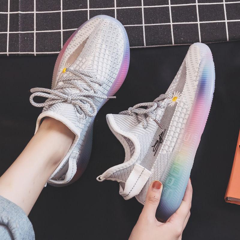 Rainbow Bottom Mesh Breathable Women's Shoes Korean Style All-match Running Sneakers for Students Fashion Casual Clearance Women's Shoes
