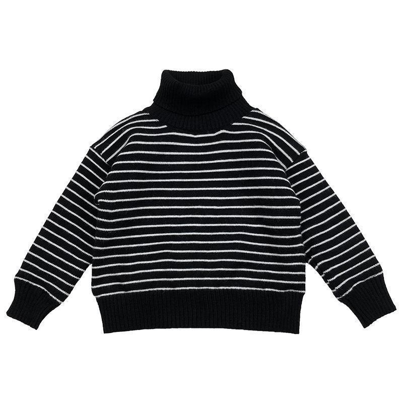 Fleece Children's Sweater Striped High Neck Loose Autumn and Winter Fashion Boys and Girls Thick Winter Baby Bottoming Sweater
