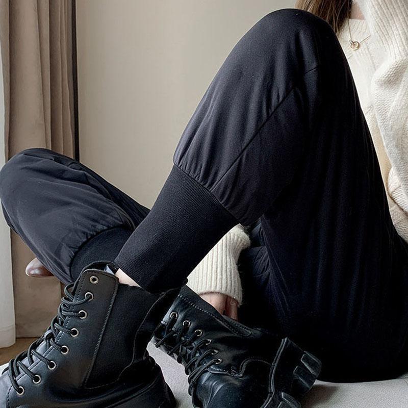 Down Cotton Pants Women's Outer Wear Autumn and Winter Large Size Was Thin High Waist Casual Harem Pants Thick Warm Cotton Trousers