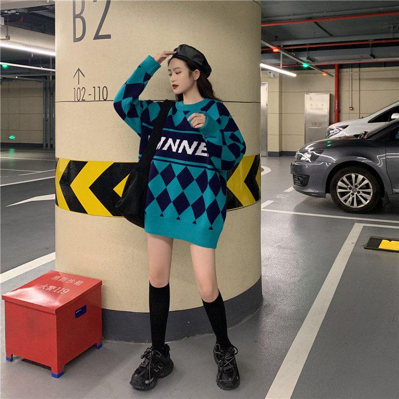 Pofulove Lazy Wind Sweater Women Loose Winter Mid-length Wild Thick European and American Pullover