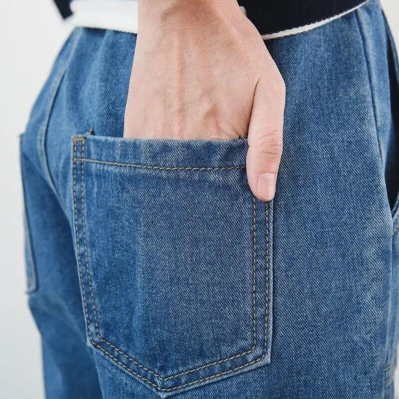 WTEMPO Spring and Summer Women's Trousers Loose Blue Large Size M-XXXXXL Elastic High-waisted Jeans Women's Loose Student Harem Pants