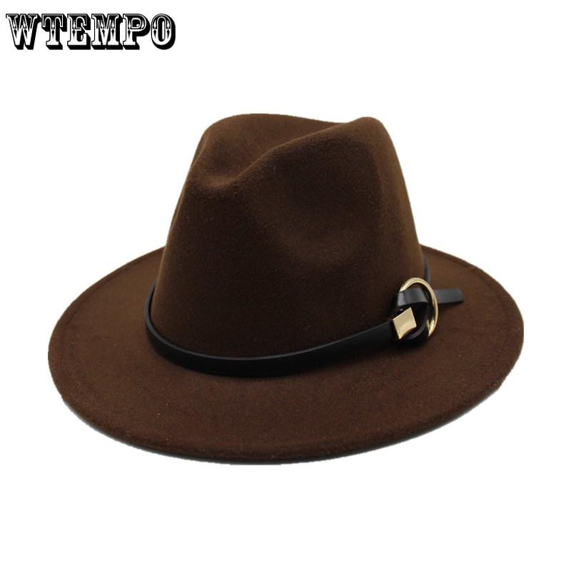 Fedoras Hats for Women Men Felt Metal belt Trilby Hats Wide Brim Adjustable Fedora Jazz Hat Cap