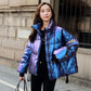Popular Fashion Brand Blue Ladies Down Jacket Shiny Short Parker Clothing Female Student Loose Winter Jacket
