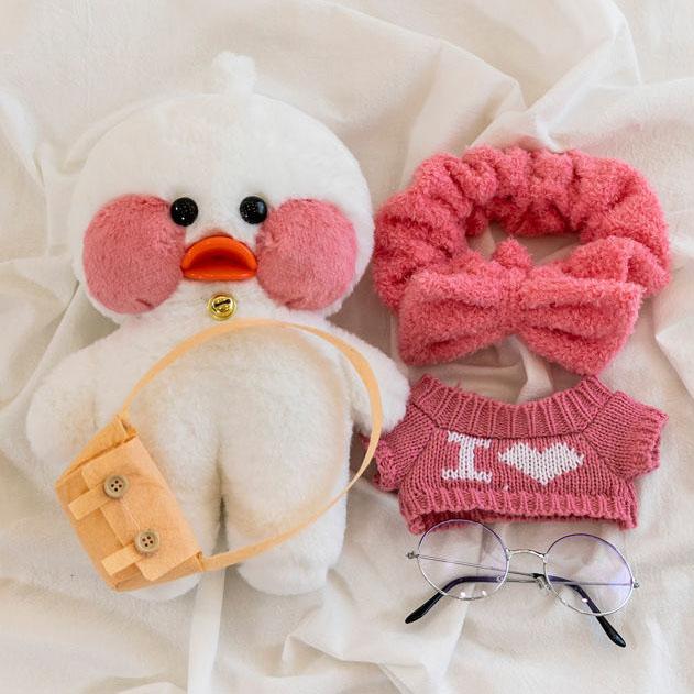 30cm Cartoon Cute Little One Shoulder Bag White Wearing Glasses Duck Plush Toy Stuffed Soft Duck In Sweater Doll Birthday Gift for Kids Children