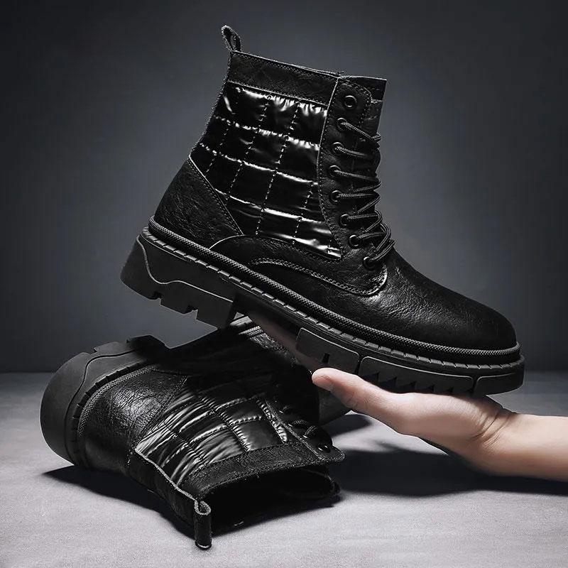 Men's Non-slip Autumn and Winter Martin Boots Net Red Ins Tooling Boots Korean Version of The British Style Black Boots Microfiber Leather Shoes