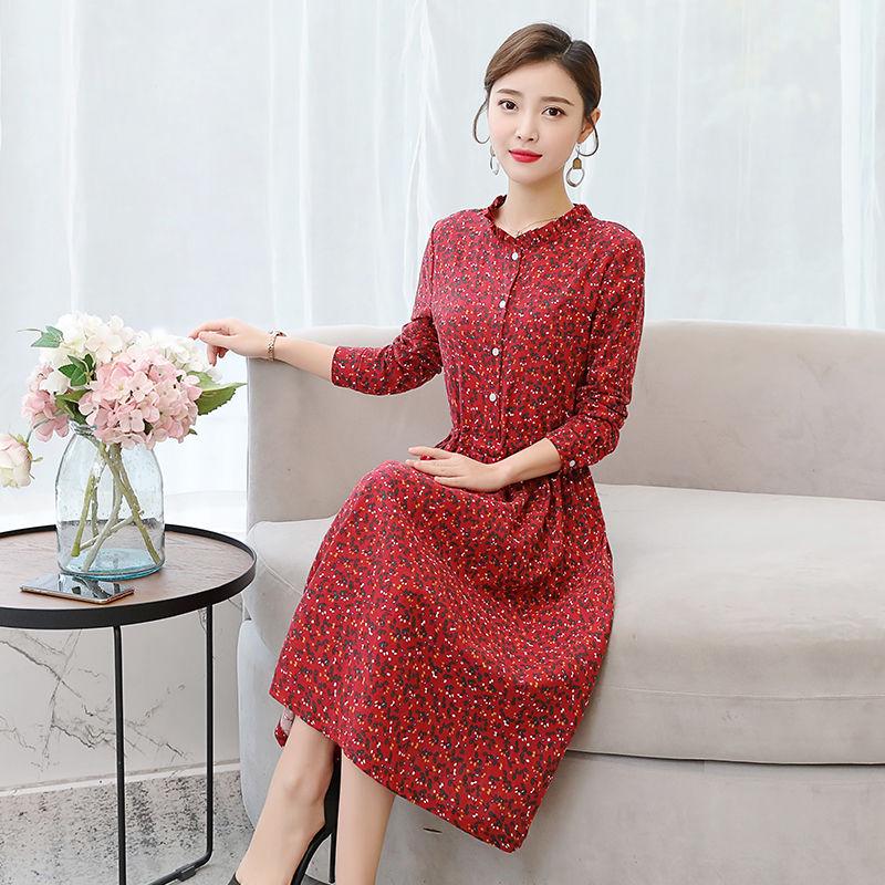 Printed Long Sleeve Dress Women's Ethnic Style Skirt Loose Thin Floral Cotton Linen Retro