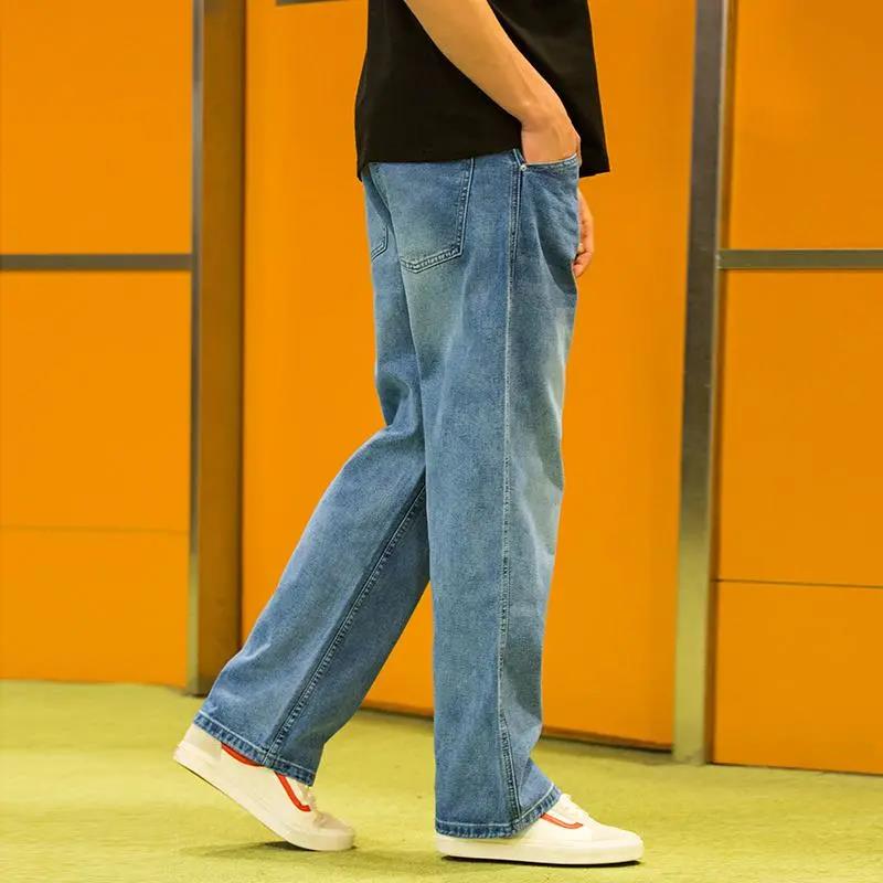 Spring and Autumn Men's Jeans Loose Straight Pants Blue Denim Trousers