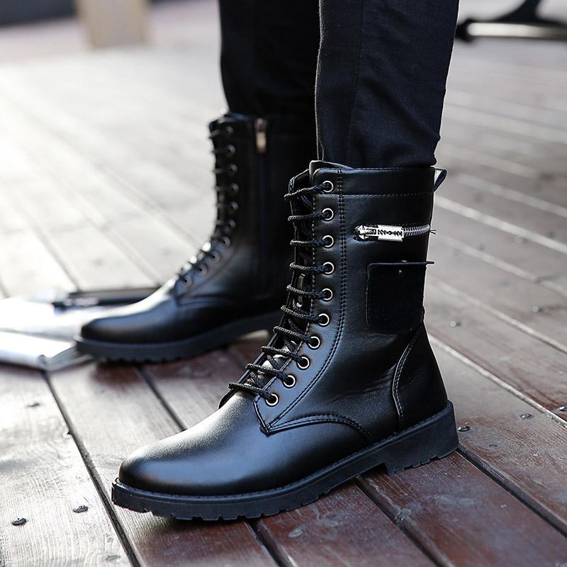 Korean Casual Men's Martin Boots Autumn and Winter Large Size High-top Leather Boots British Trend Military Boots