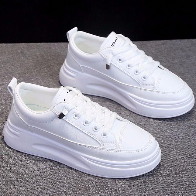 PU Leather Casual Shoes Women Sneakers 2020 Spring Light White Sneakers Platform Med Heel Ladies Shoe Comfortable 35-40