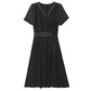 Chiffon Dress Mid Length Ladies Loose Large Size Short Sleeve V-Neck Skirt