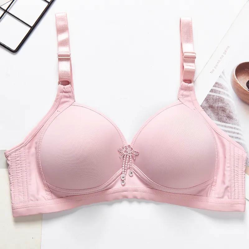 Ladies Large Size Underwear Gathering No Steel Ring Glossy Solid Color Simple Style Breathable Lightweight Adjustable Bra