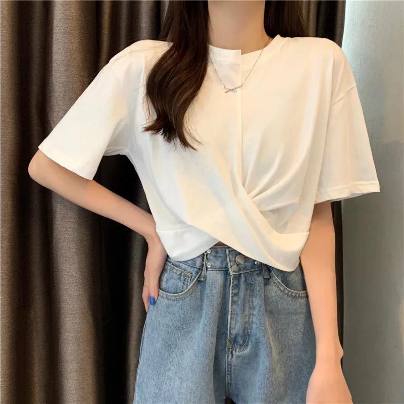 Splicing T Shirt Summer Fashion Women  Solid Color Cool Irregular Streetwear Hip Hop T-Shirt