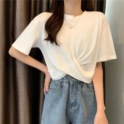Splicing T Shirt Summer Fashion Women  Solid Color Cool Irregular Streetwear Hip Hop T-Shirt