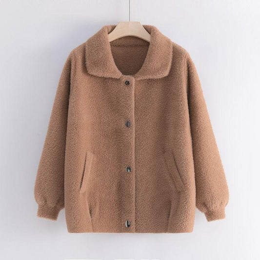 Autumn/winter Imitation Mink Cashmere Mother Wear Knitted Cardigan Jacket Women Korean Style Loose Cropped Top Women