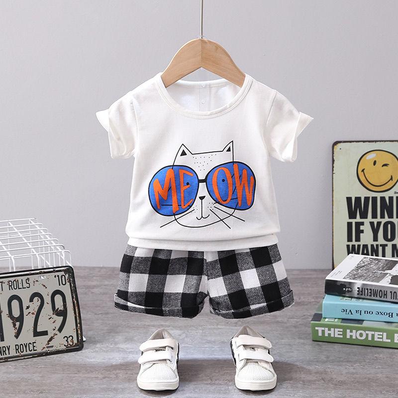 Children's Summer Short-sleeved Suit Boys and Girls Baby Cartoon Print Casual Shorts Two-piece Suit