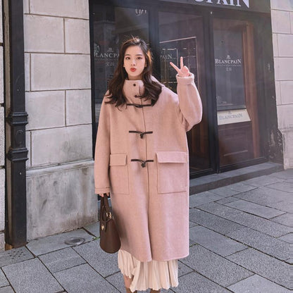 Trendy wild woolen coat women autumn and winter loose mid-length woolen coat women clothing