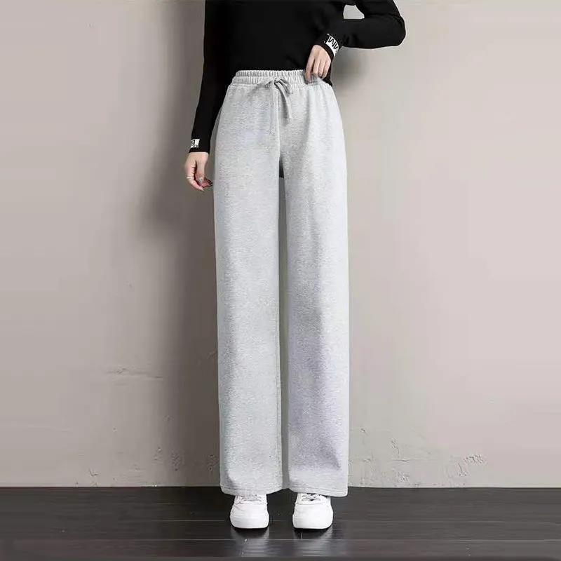 Plush Fleece Trousers Women's Outer Wear Autumn and Winter Thick Loose Korean Style Straight High Waist Casual Sports Pants Drape Wide-legged Tide