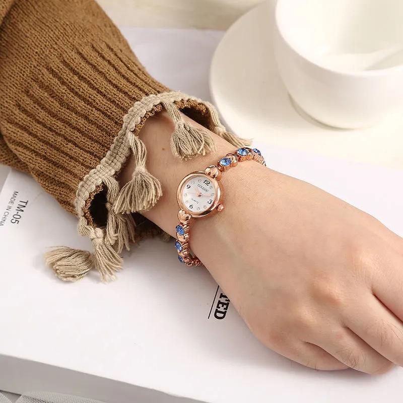 Women's Korean Luxury Rhinestones Quartz Watches Small Simple Bracelet Watches Crystal Diamond All-match Watch Bracelet