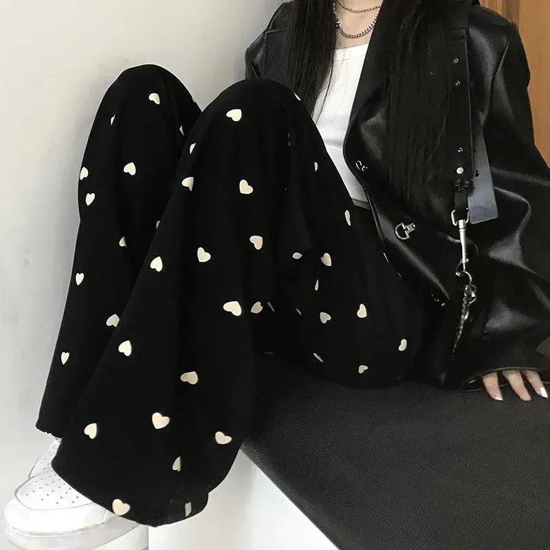 Drooping Loose Wide-leg Pants Women's Summer Heart Print Casual Pants Thin All-match High-waisted Straight-leg Pants Mopping Trousers