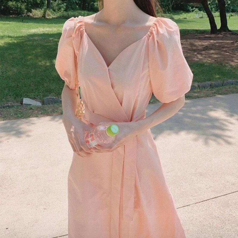 Female Large Size Elegant Holiday Dress Summer High Waist Slim Vintage Gentle Long Vacation Dress