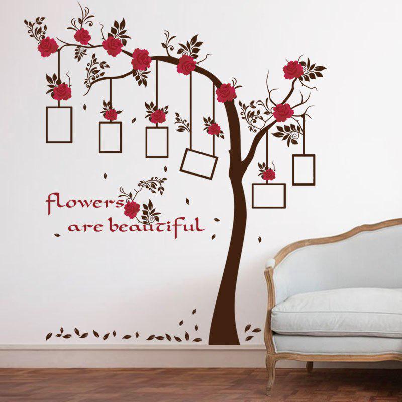 [Wall sticker ]Red Flowers Frame Tree Wall Stickers Home Decor Living Room Bedroom Art Decoration De
