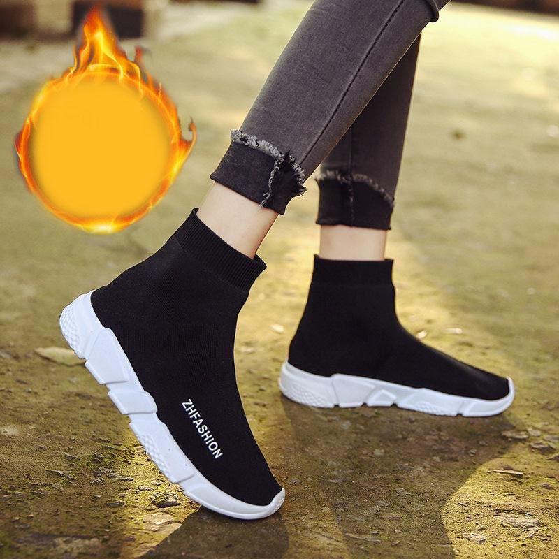 Socks Shoes Men and Women Winter Plus Velvet Warm High-top Stretch Cotton Shoes Wild Ins Sports Warm Shoes