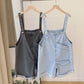 Wide-leg Denim Overalls on Both Sides Summer Female Students Loose Age-reducing Big Pocket Sling Jumpsuit Shorts Tide