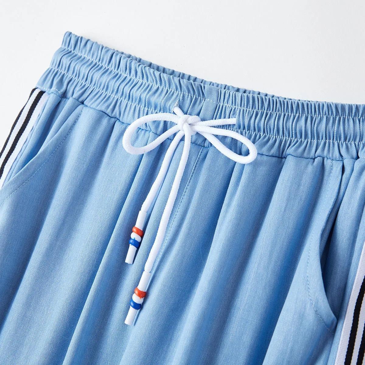 Women's Summer Thin Tencel Jeans Loose Drawstring Leggings Elastic High Waist Straight Pants Sports Casual Pants Harem Trousers Cropped pants