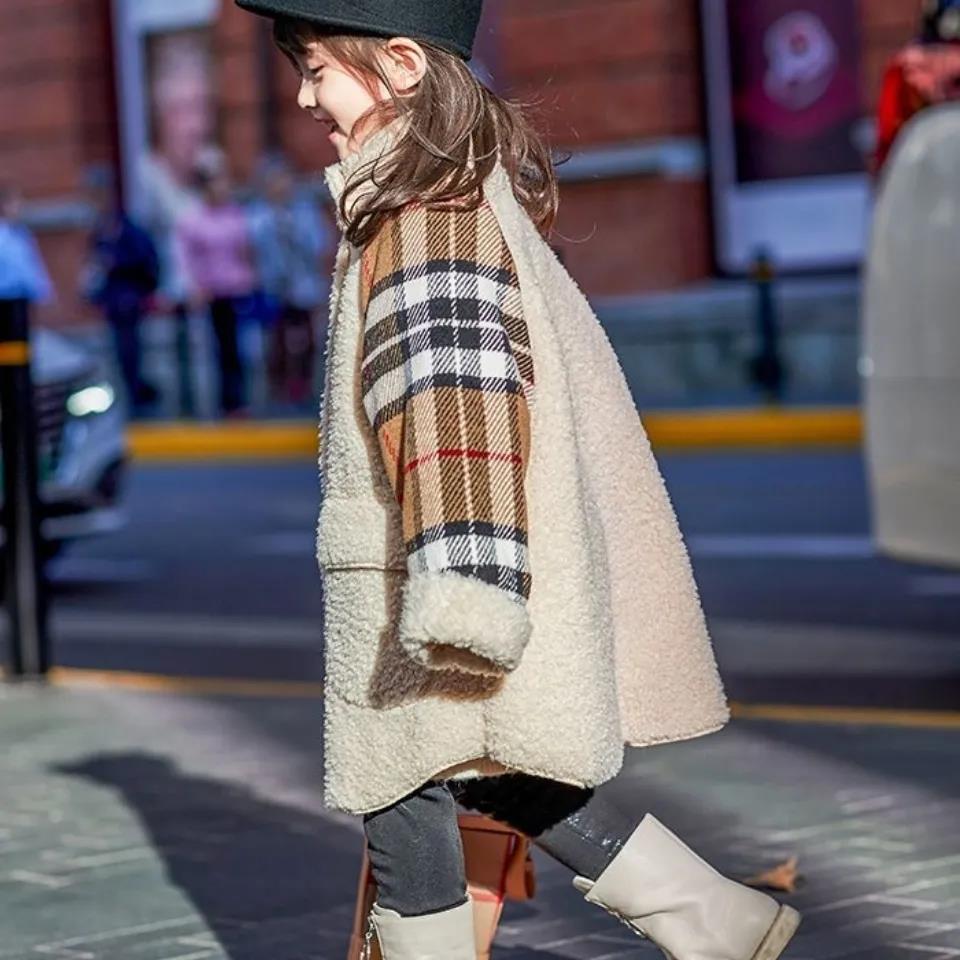 Girls' Warm Jacket Autumn and Winter Clothes Windproof Jacket Thickened Mid-length Children's Wool Sweater
