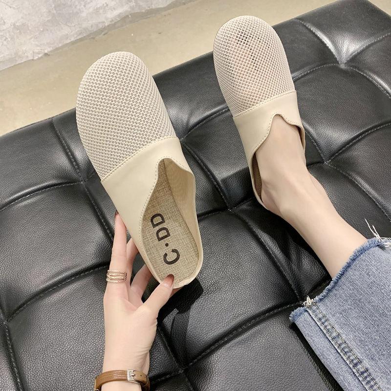 Spring Summer Breathable Lazy Shoes Pedal Mesh All-match Casual Flat Shoes Women's Household Casual Half-pack Slippers