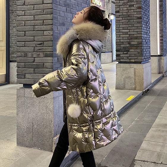 Bright Silver Down Jacket Winter Women's Long Hooded Coat Parka Thick Winter Jacket Women's Coat Oversize