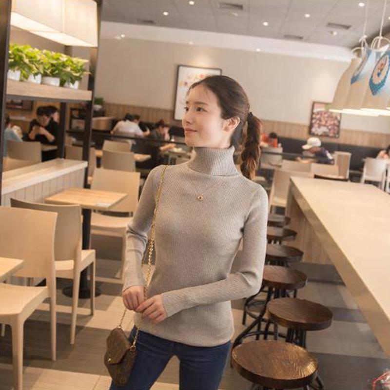 Pofulove Women Solid Winter Warm Knitted Sweater Turtleneck Long Sleeve Knit Sweater Pullover Lady
