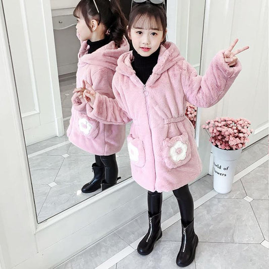 Girls' Autumn/winter Jackets Fashion Hooded Thick Warm Coat Mink Velvet Cotton-padded Jacket Middle-aged Children's Jacket