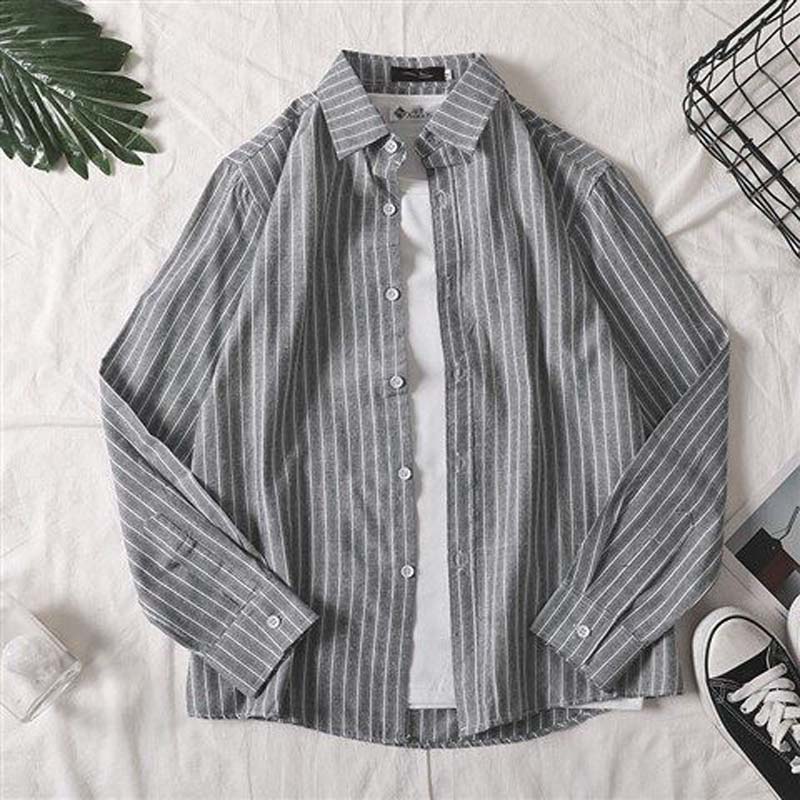 Spring and Autumn Striped Shirt Loose Young Student Thin Jacket Trend