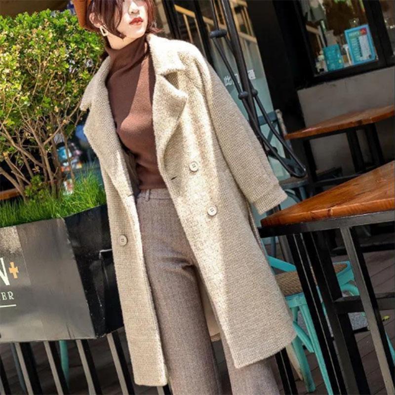 Woolen Coat Women's Trendy Ins Mid-length Autumn and Winter Korean Version Simple Warm Thickened Woolen Coat