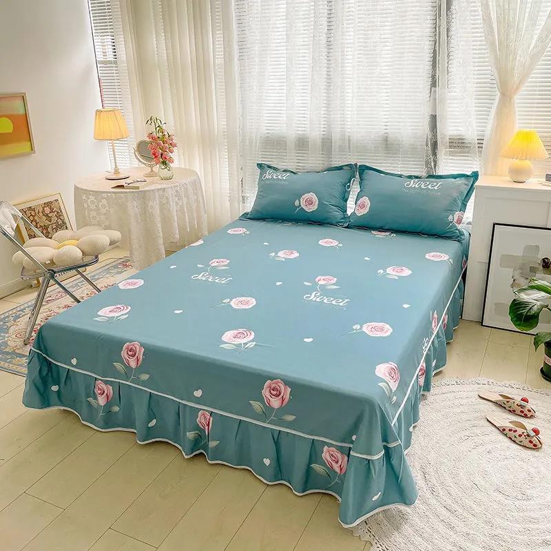100% Cotton Korean Print Mattress Cover One Piece Simmons Non-slip Dustproof Protective Cover