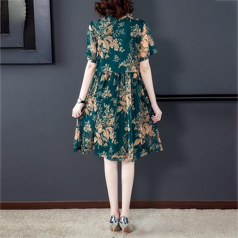Women's Summer Dress XL-XXXXXL Chiffon Veil Short Sleeve Round Neck Printing Daily Wear