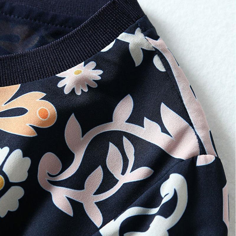 Short-sleeved Ice Silk Dress Female Summer Retro Floral Thin Loose Skirt Simulation Silk Temperament Printed Pleated Dress A-line Skirt