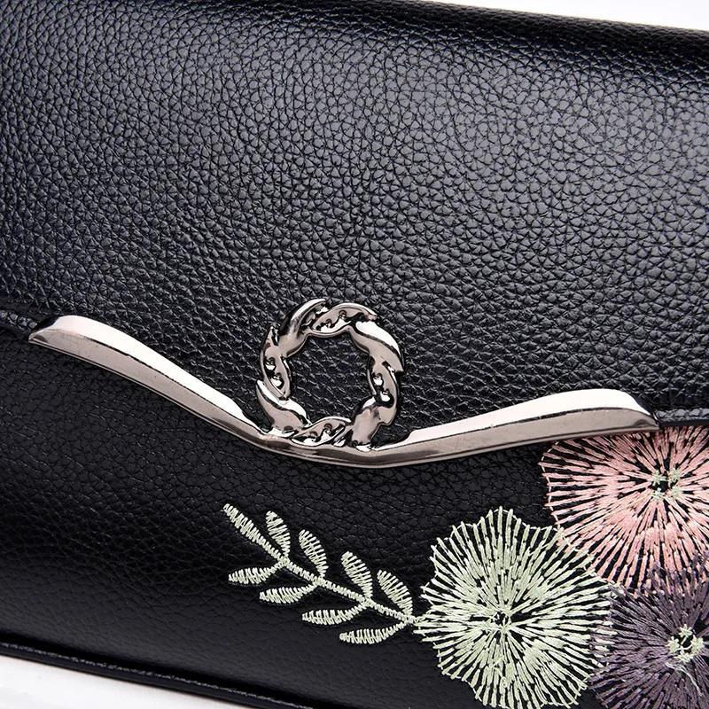 Female Crossbody Bags Women Shoulder Messenger Bags Casual Portable PU Leather Multi-Layere Embroidered