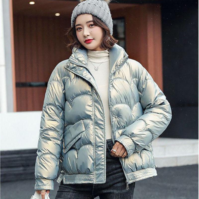 Down Cotton Jacket Winter Loose Korean Color Glossy No-wash Stand Collar Short Cotton Jacket Suitable for Women